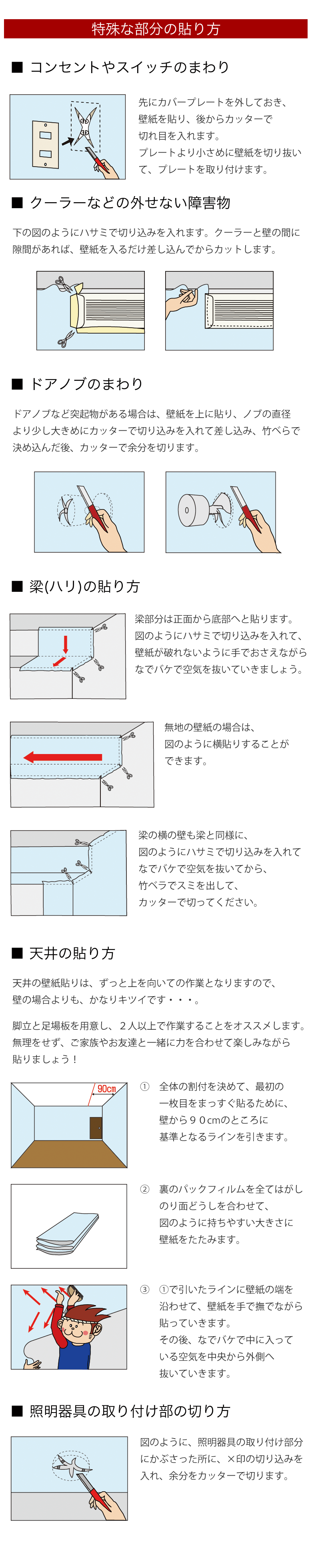 特殊な部分の貼り方