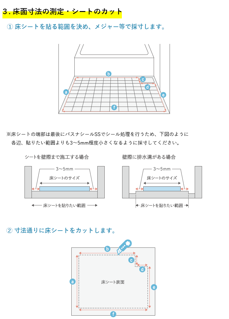 3.床面寸法の測定・シートのカット